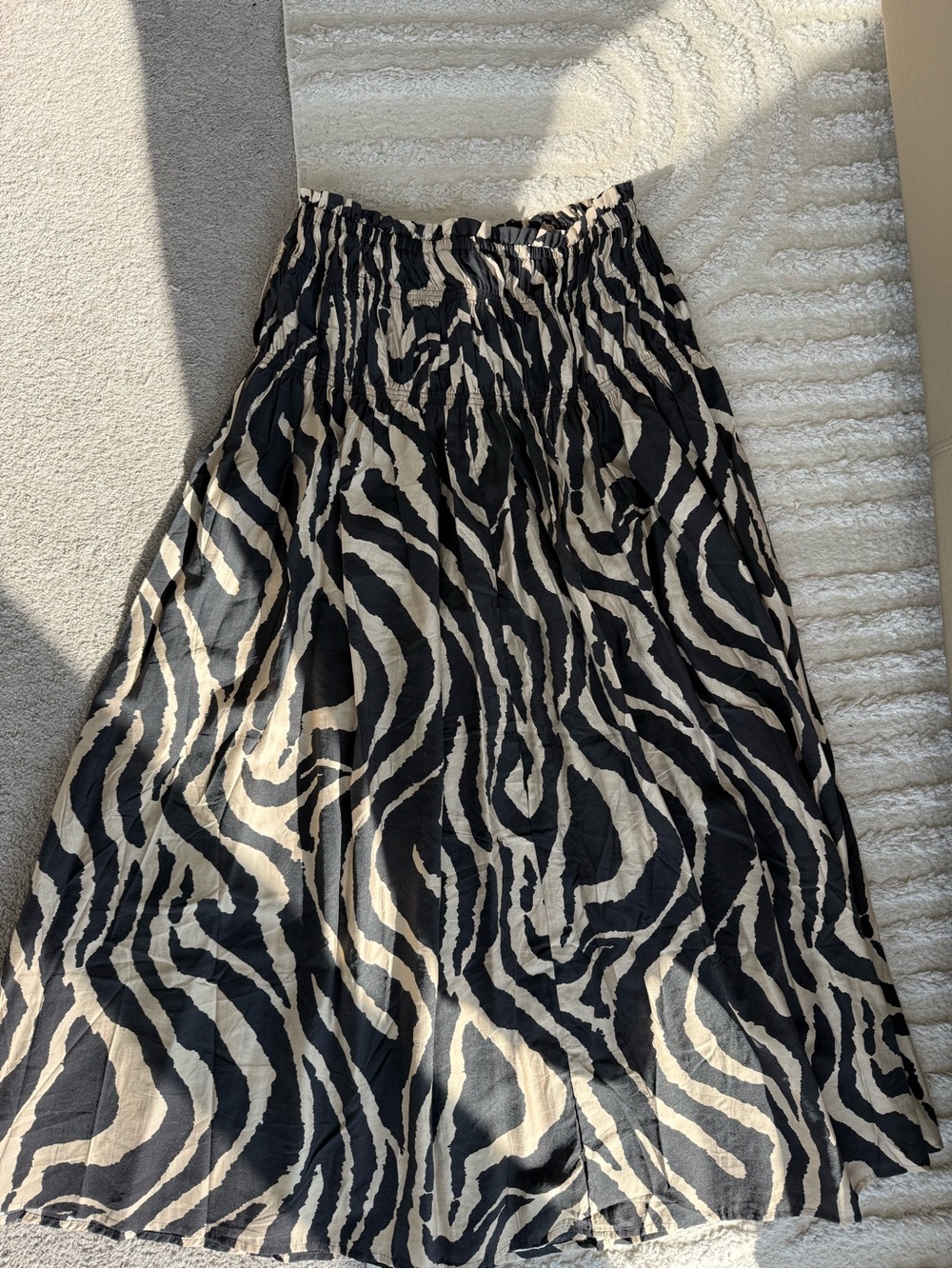 H&M Black and Cream Zebra-Print Maxi Skirt